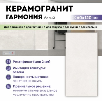 GT1206014103MR-0 Керамогранит Гармония / Harmony Белый 60x120 _ 1\43,2