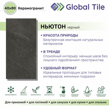 GT408013705MSR11 Керамогранит Ньютон / Newton Черный 40x80 _ 1\38,4