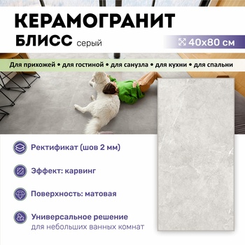 GT40801401MCR Керамогранит Блисс / Bliss Серый 40x80 _ 1\38,4