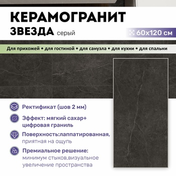 GT1206020505LGR Керамогранит Идеал / Ideal Черный 60x120 _ 1\40,32